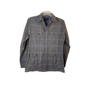 Eton Mens Grey Windowpane Flannel Long Sleeve 4 Pocket Button Down Shirt Large